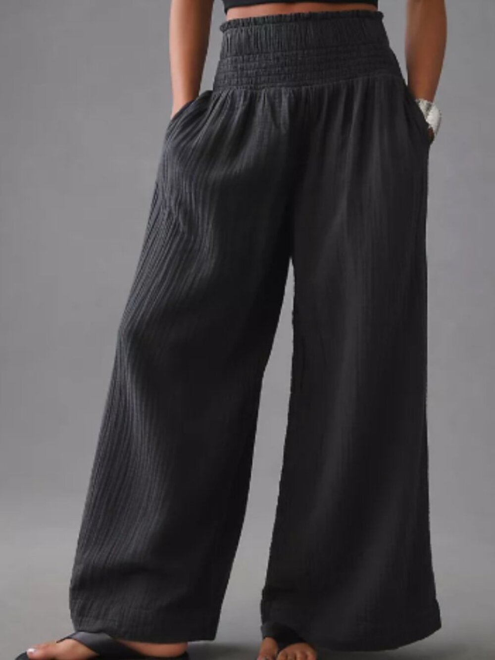 By Anthropologie Smocked Gauzy Wide Leg Pants Size M